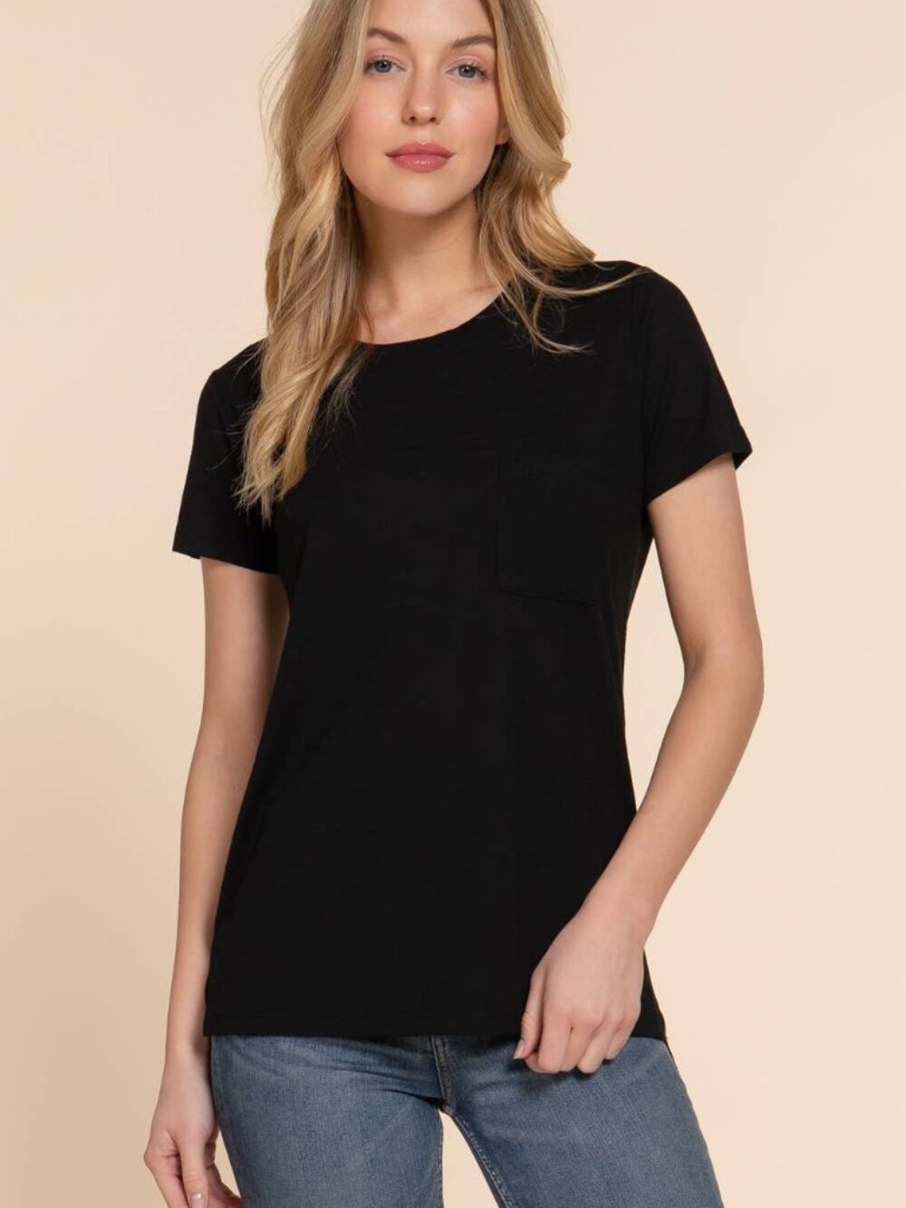 NWT Short Sleeve Round Neck with Pocket Black Size Small